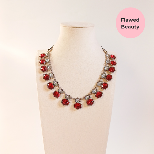 Perfectly Imperfect- Red Stone and Diamond Vintage RIbbon Necklace