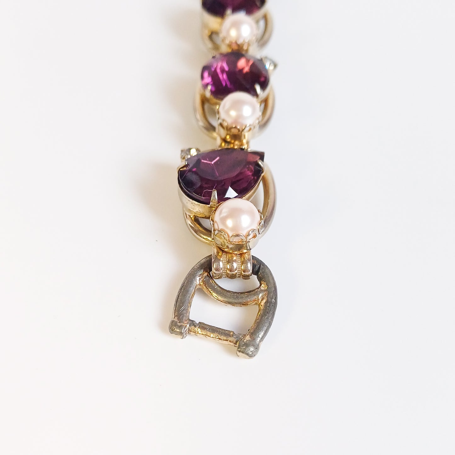 Perfectly Imperfect- Amethyst and Pearl Vintage Costume Bracelet