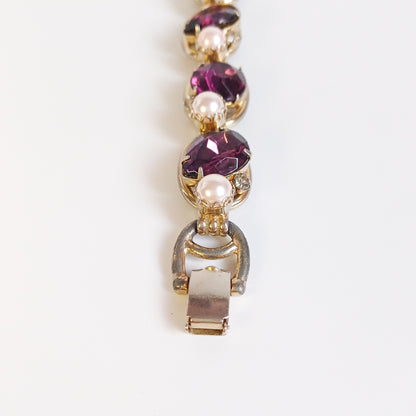 Perfectly Imperfect- Amethyst and Pearl Vintage Costume Bracelet