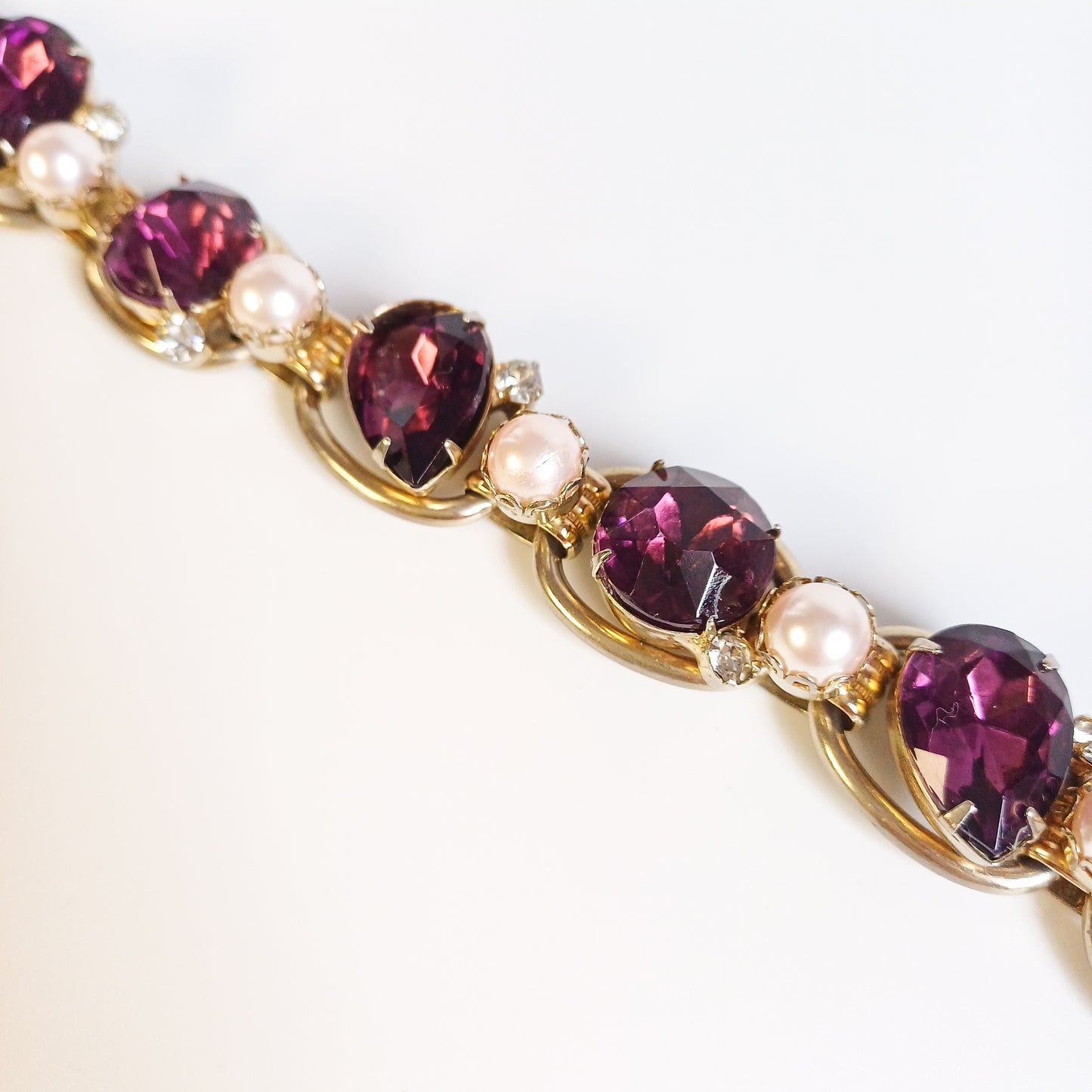 Perfectly Imperfect- Amethyst and Pearl Vintage Costume Bracelet