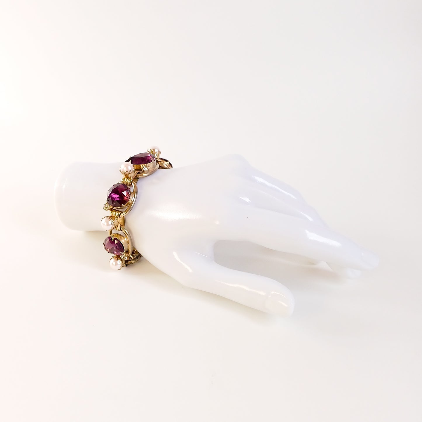 Perfectly Imperfect- Amethyst and Pearl Vintage Costume Bracelet