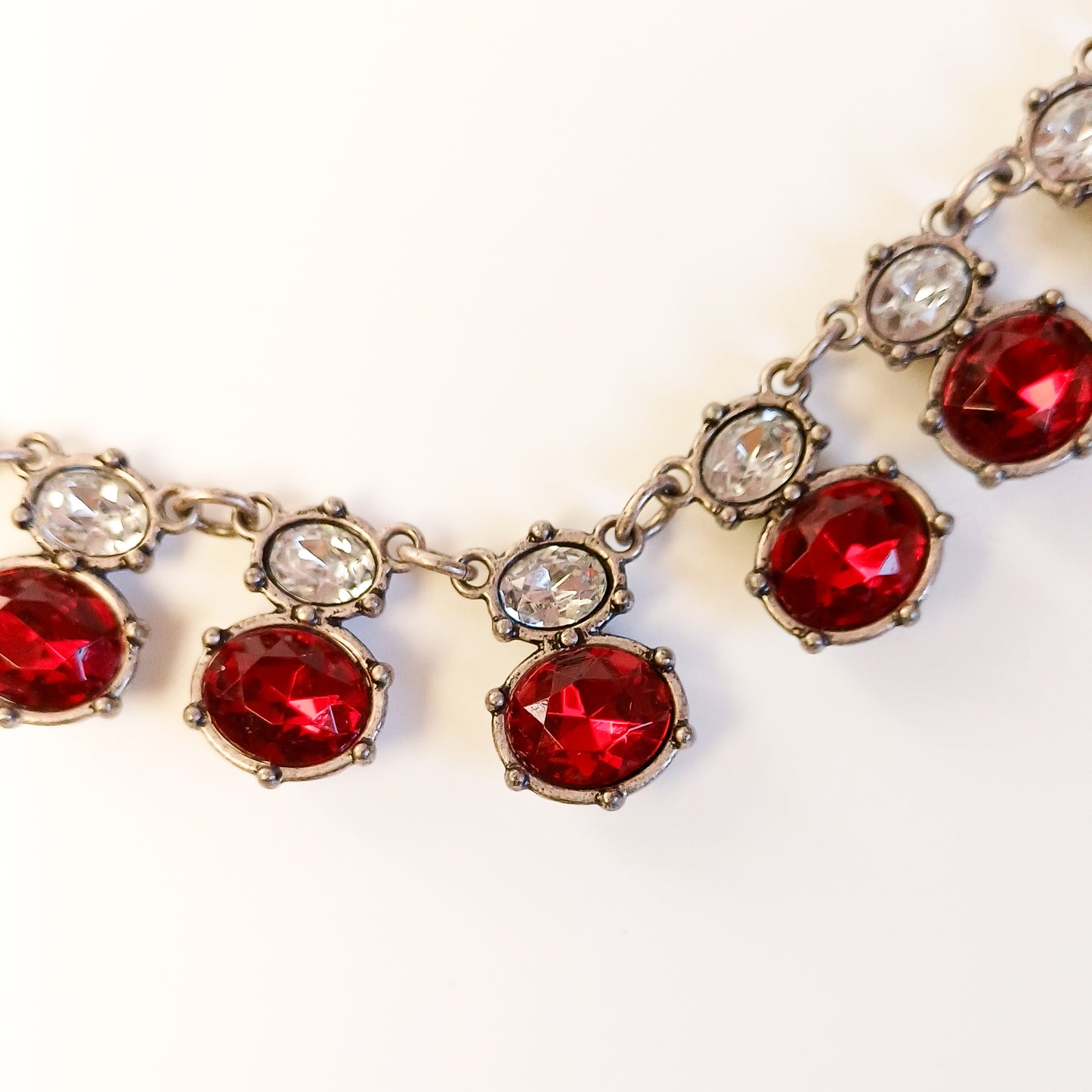 Perfectly Imperfect- Red Stone and Diamond Vintage RIbbon Necklace