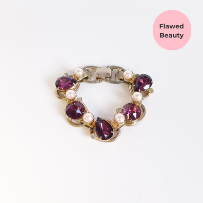 Perfectly Imperfect- Amethyst and Pearl Vintage Costume Bracelet