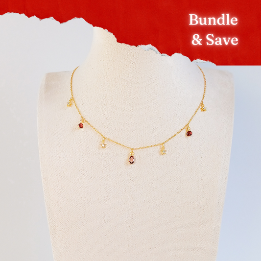 Anaya's Red Garnet and White Topaz Dainty Stone Necklace