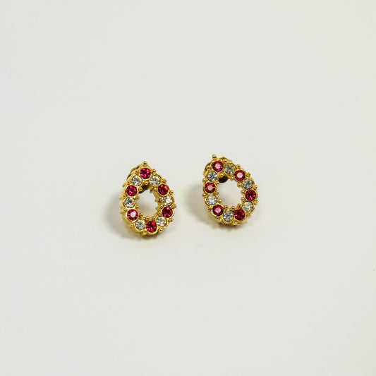 Vintage 90's Gold Tone Dainty Teardrop Shape with Rhinestone Stud Earrings