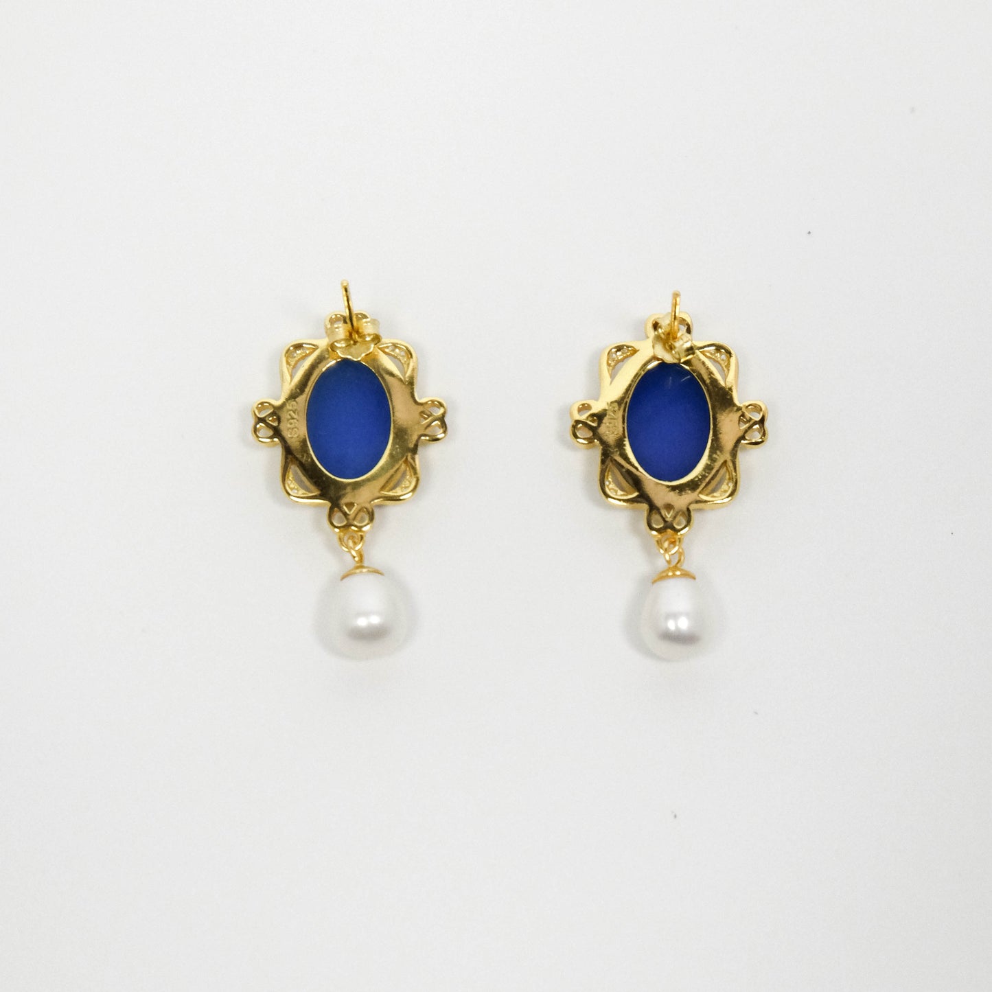 Rose's Enchantment Blue Agate Cameo Earrings