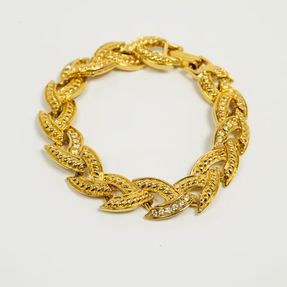 Vintage 80's Braided Gold Tone with Rhinestone Bracelet