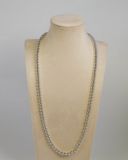 Vintage Napier Signed Heavy Silver Tone Beads Matinee Necklace